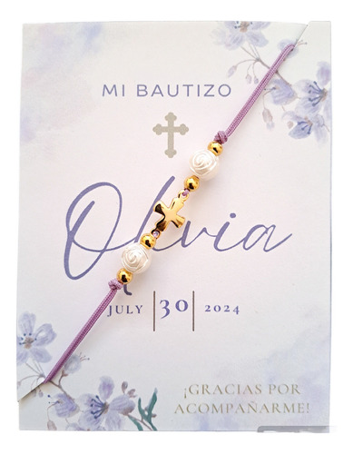 Recuerdo Pulsera Hilo Ajustable Cruz Y Perla Paq. 10 Pzas