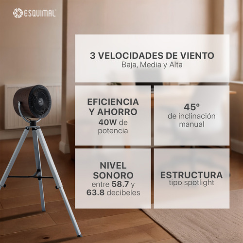 Ventilador Con Tripié Tipo Reflector Esquimal. Estilo Retro Industrial, Acabado Tipo Madera, Altura Ajustable, 3 Vel, Decoración Para Hogar Y Oficina