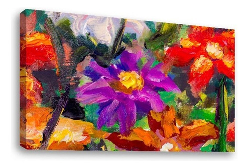 Cuadro Decorativo Canvas  Abstracto Artistíco Color Flores-rojas-moradas-pintura