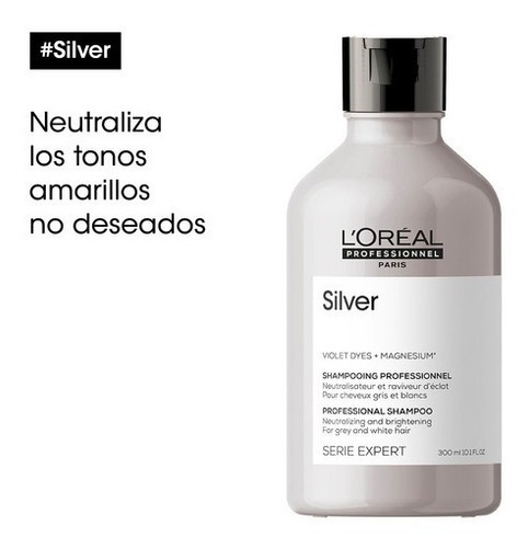 Imagen 3 de 8 de Shampoo Silver X300ml Loreal Serie Expert Cabellos Grises