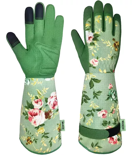 Wanchi - Guantes De Jardín Largos De Cuero Para Mujer, Guant