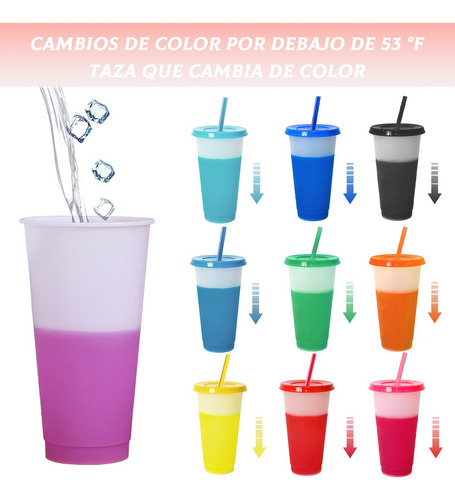 A 10pzs Vasos Magicos Cambian De Color Con Tapa Y Popote