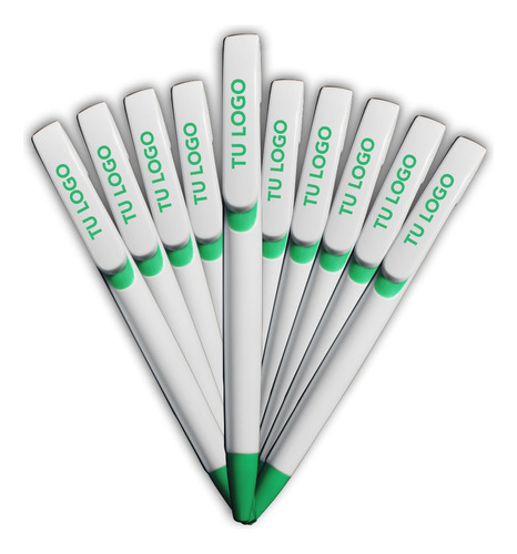 Set De 10 Bolígrafos Verde Personalizado Impreso Full Color
