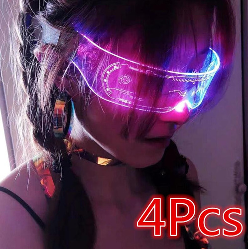 4 Anteojos Futuristas Cyberpunk Tiktok Con Led De Acrílico