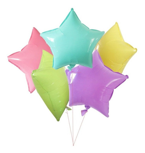 Imagen 1 de 2 de Set 5 Globos Estrella Metalizado Pastel 18´´ Apto Helio