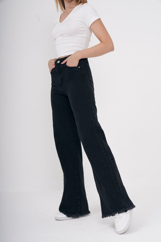 Jean Wide Leg Mujer Rígido Tiro Alto