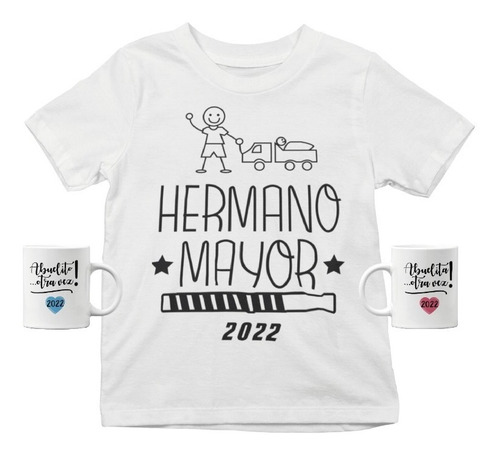 Combo Embarazada = Playera Hermano (a) Mayor +2 Taza Abuelos