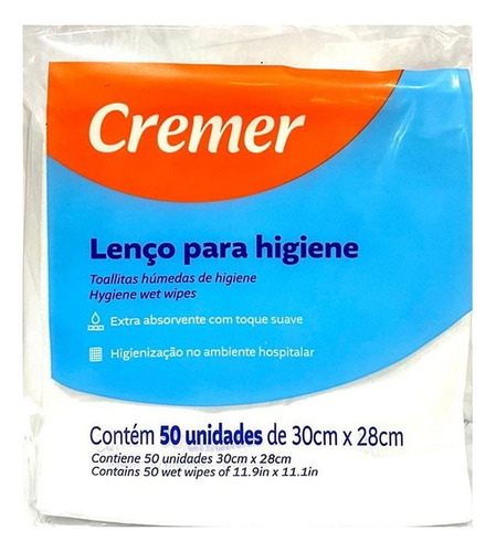 Lenço Para Banho 30x28cm C/ 50un. - Cremer Cor Branco Branco