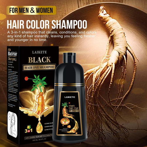 Shampoo De Tintura De Cabelo Preto Laikete 3 Em 1 Para Cober