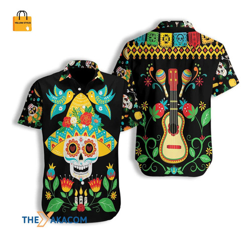 Divertida Playera Mexicana De Calavera Y Guitarra Para Hall