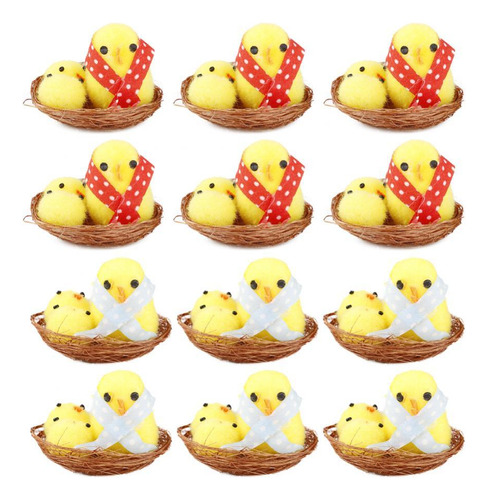 12 Piezas Mini De Pascua Chenille Chicks Decoración De