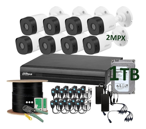 Kit Cctv 8 Camaras Seguridad Bullet Dahua 2mpx 1tb Rotros