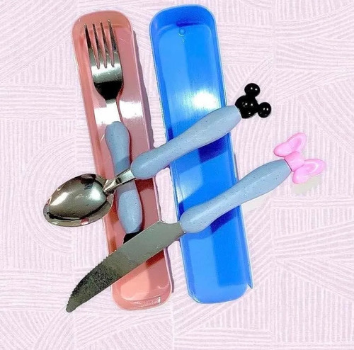 Set Estuche Cubiertos Niños Cuchara Tenedor Minnie Mickey