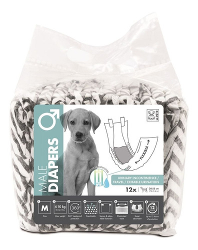 Pañales Para Perros - Macho - Talle M - Pack 12 Unidades