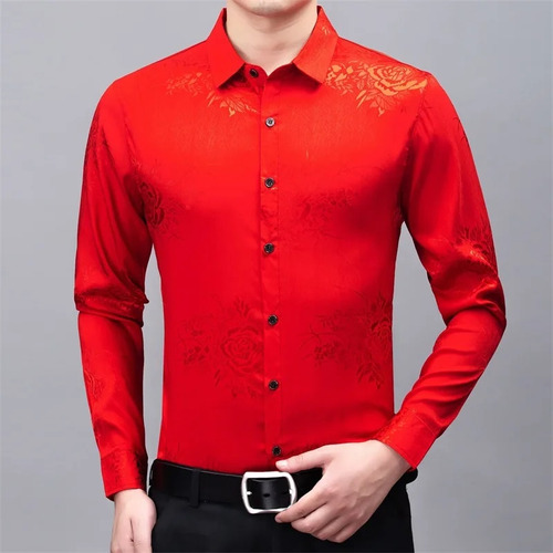 Camisa De Satén De Seda Para Hombre, Con Estampado Floral, C