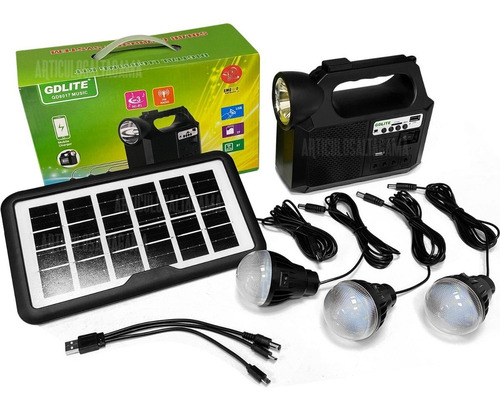 Kit Panel Solar Recargable + 3 Bombillos Parlante Bluetooth