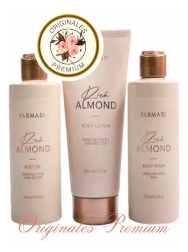 Set Corporal Anti Estrías Almond Farmasi Gel+ Loción+ Aceite