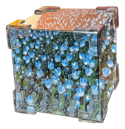Lámpara Led De Escritorio Tulipanes Espejo Infinito Cubo Celeste