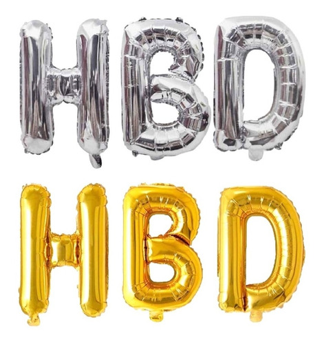 Globos Metalizados Letras Hbd  Happy Birthday Abreviado 80cm