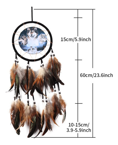 Atrapasueños Con Cuentas De Plumas Y Lobo De Tres Cabezas