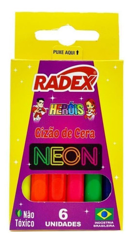 Giz De Cera Gizao 06 Cores Neon Radex Pct.c/12