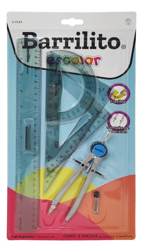 Juego De Geometria Barrilito G-flex Con Compas De Precisión