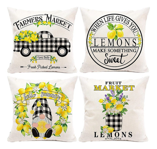 Fundas De Almohada Lemon Farmhouse Summer De 18 X 18, Juego