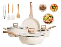 Comprar Batería De Cocina Antiadherente Glimall, Compatible Con Inducción Y Gas, Incluye Espátula Regalo, Ideal Para Todo Tipo De Cocinas, Resistente Y Fácil De Limpiar