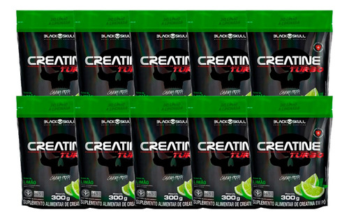 10x Creatina Turbo Refil 300g - Caveira Preta / Black Skull Sabor Limão