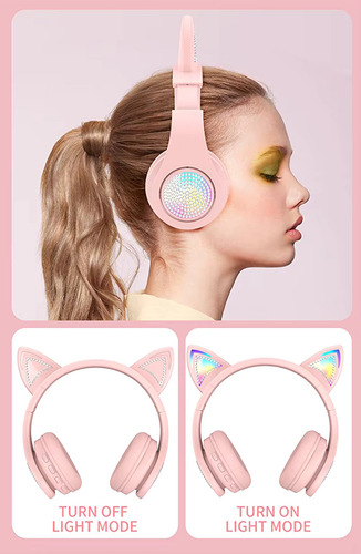 Audífono Bluetooth Diadema Gato Con Luz