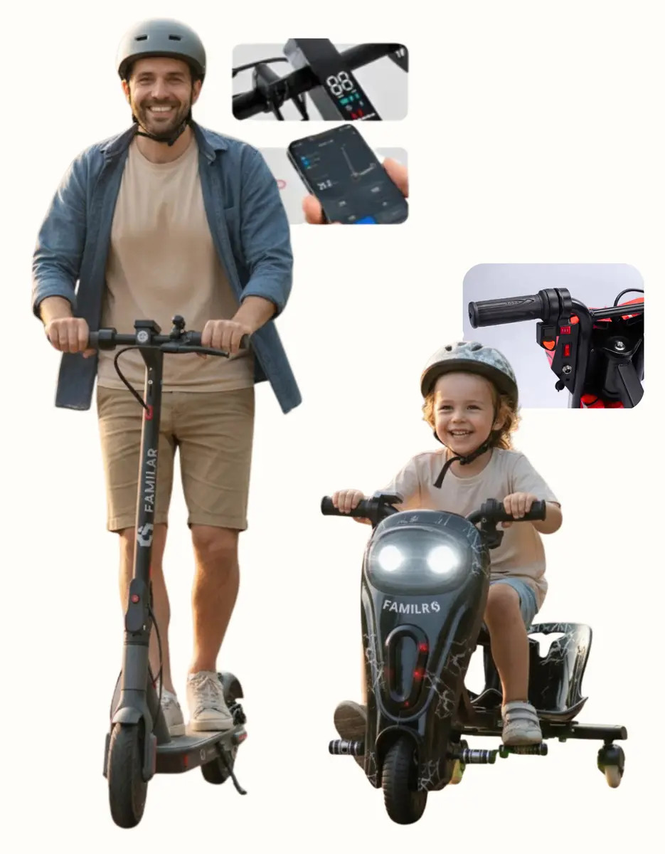Kit Patinete Elétrico + Triciclo Scooter 10.4ah 500w 35km/h Motinha Rapido Preto Patinete Eletrico Drift Patinete 350w Bluetooth Led 6.5