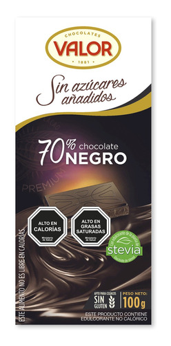 Tableta Chocolate Sin Azucar Valor 70% Negro 100g