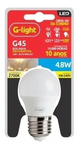 Lâmpada led G-light G45 Bombillo cor amarela 4.8W 110V/220V