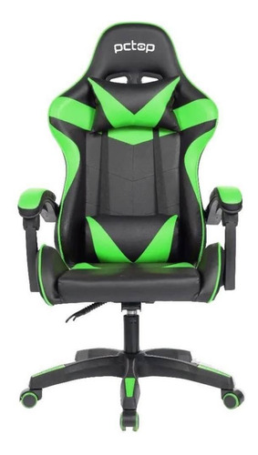 Cadeira de escritório Pctop Strike 1005 gamer ergonômica  preto e verde com estofado de couro sintético