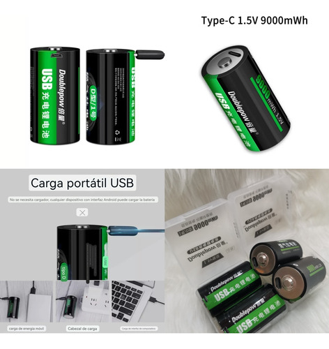 Pila Bateria Tipo D Recargable 9000mah 1.5v Tp-c Micro Usb
