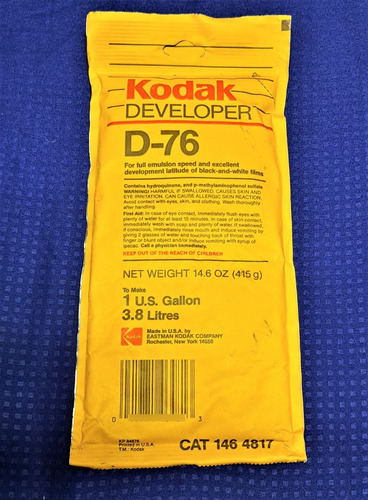 Kodak Revelador En Polvo D-76 3.8 Litros 3 Sobres
