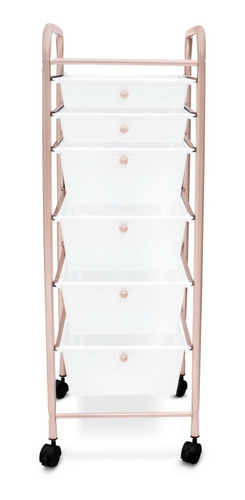Carrito Organizador Multiusos Estética, Hogar 6 Niveles Color Blanco/Rosa
