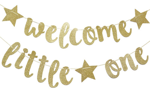 Welcome Little One - Banner Dorado Con Purpurina, Baby Showe