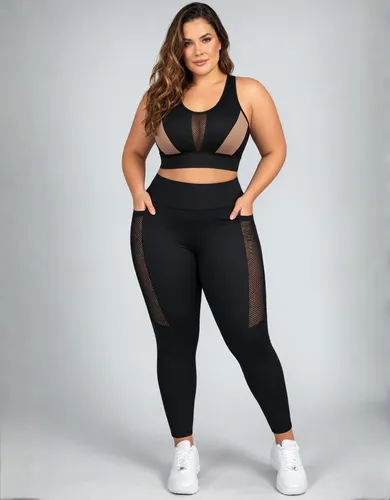 Conjunto Academia Top E Calça Plus Size Com Bolso Treino