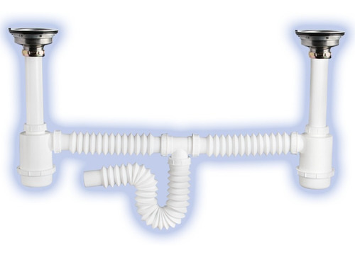 Desagüe Con Doble Bote Y Dos Contracanastas Acero Inoxidable