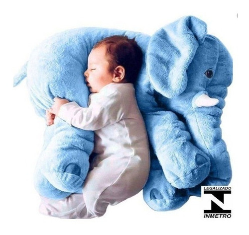 Almohada de felpa azul con forma de elefante bebé, aproximadamente 80 cm