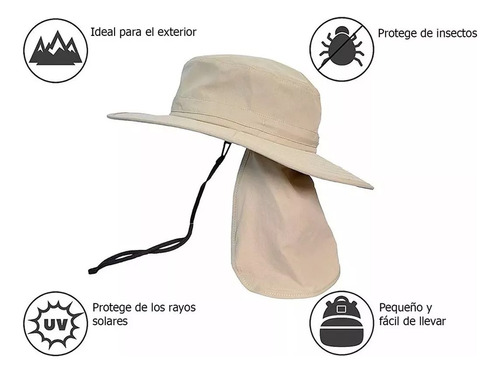 Sombrero Safari En Dril Protección Sol Cuello Solapa Pesca