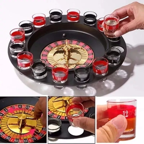 Jogo Cassino Roleta Shot - 16 Copos Bebida Drink Destilado