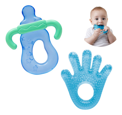 Kit 2 Mordedores Buba Macio Com Água Alívio Dentição Azul 4m