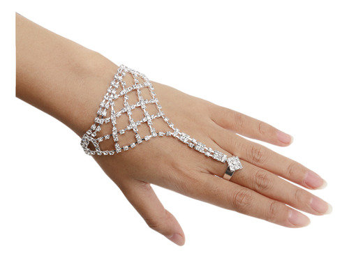 Brazalete De Diamantes De Imitación Con Anilla Para El Dedo