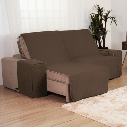 Kit Capa Sofá Retrátil Manta Antigato Arranhador 2,20m Top Cor Chocolate Suede