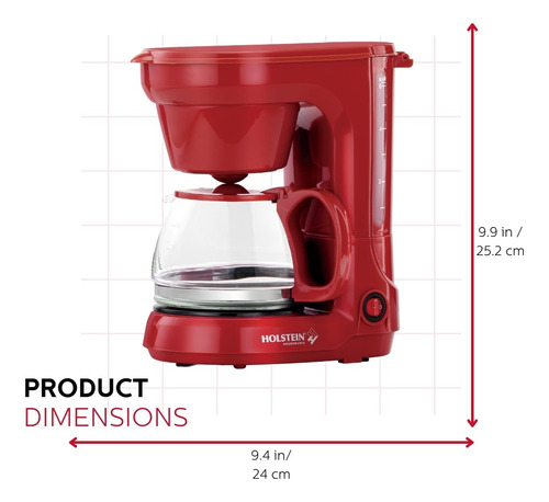 Cafetera De Goteo 5 Tazas Filtro Permanente Jarra Vidrio Roj
