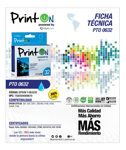 Imagen 2 de 4 de Cartucho De Tinta Epson Stylus C67 Cx3700 Printon