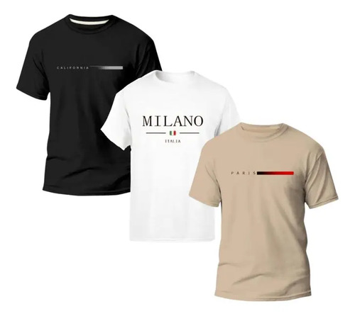 Kit 3 Camiseta Paris Milano Basica Masculina Algodão Premium