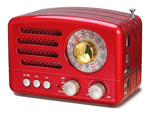 Radio Pequeña Portátil Am/fm Con Bluetooth Y Mp3, Color Rojo